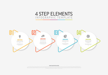 Five light infographic element steps with icon and thin color triangle border