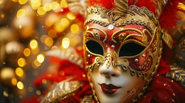 Carnival mask professional photo, sharp focus, festive background, greeting card