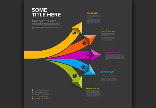 Dark horizontal Infographics template with various diversity options and big arrows