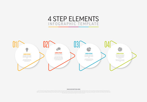 Five light infographic element steps with icon and thin color triangle border
