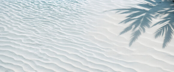 White sand with shadow of palm tree on the beach. Summer background. - obrazy, fototapety, plakaty