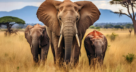 elephants in the savannah, ai generated. - obrazy, fototapety, plakaty