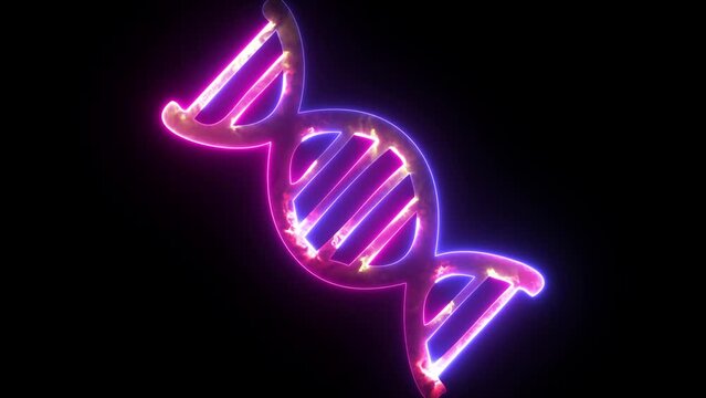 Glowing neon DNA or Double helix icon isolated on black background. Outline neon NA or Double helix icon set