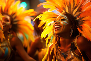 Brazilian carnival. Beautiful samba dancers performing in carnival