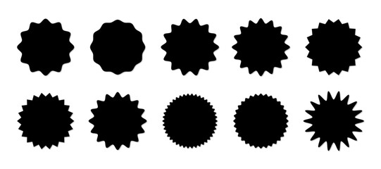 Zig-zag circle collection in black color. Circle with sharp and rounded waves edge. Sale and big set of red zig-zag circle sticker, Sale and discount template sticker. Black sale labels isolated.