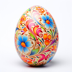Floral painted Easter egg with isolated white background - ai generative