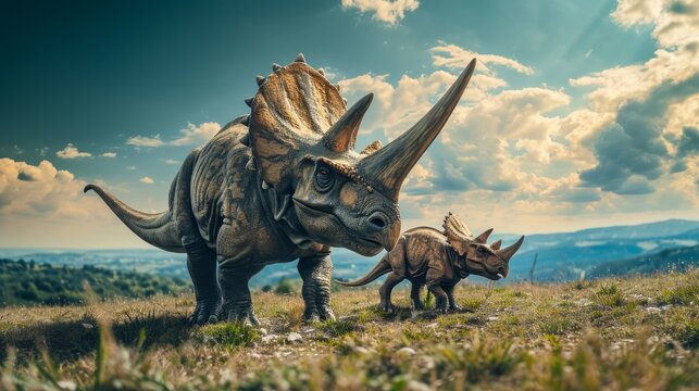 a triceratops with baby