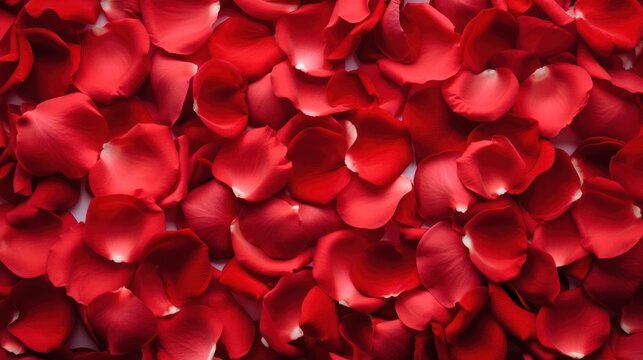 Close-up of red rose petals forming romantic texture. Valentine's Day background.