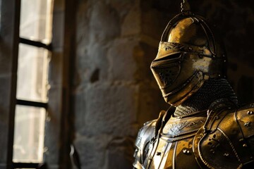 Medieval knight armor inside the castle, fantasy concept.