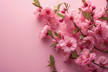 Pink background with a beautiful bouquet of flowers, spring concept.