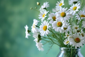 Obraz premium White daisies in vase, spring concept, bokeh background. Generative AI