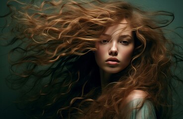 Naklejka premium Mesmerizing Beautiful brunette with loose hair. Female portrait with colorful painted face. Generate ai