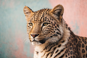 Naklejka premium Leopard animal abstract wallpaper. Soft background panthera in Pastel colors. Generative with ai