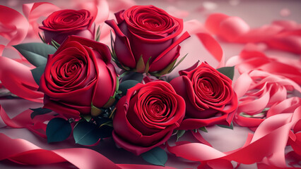 Valentine's Day illustration with a bouquet of beautiful, romantic, red roses 4K