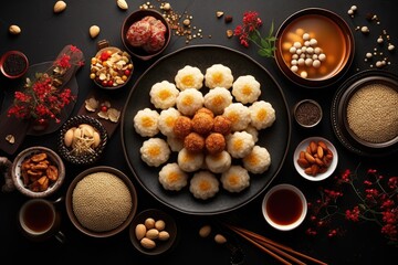 Top view of lunar new year desserts and sweets