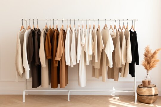 Minimal trendy capsule wardrobe in natural colors for cold weather. Autumn and winter fashion - Powered by Adobe