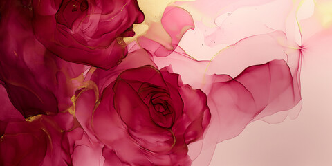a wallpaper botanical flowers with one big red rose for whole artwork flowing alcohol ink style...