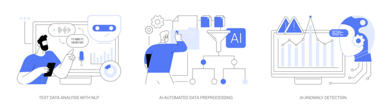AI automation in data analysis abstract concept vector illustrations.
