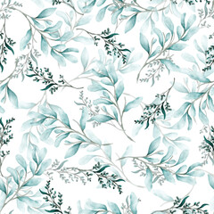 Greenery leaf watercolor pattern design for background