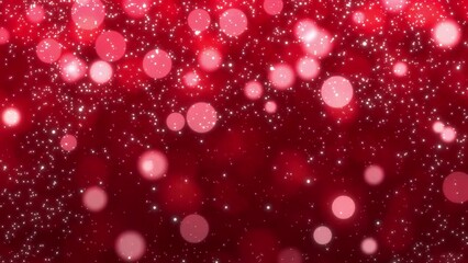 Christmas red background glowing bokeh confetti light and glitter texture overlay for your design. Festive sparkling gold dust . Holiday powder dust for invitations, banners, advertising.
