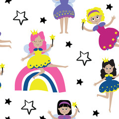 Pattern Cute cartoon hand drawn fairy. Magical kingdom. Little princes