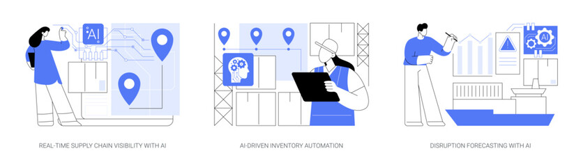 AI in logistics and warehousing abstract concept vector illustrations.