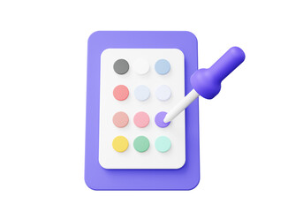 Minimal cartoon cute smooth tool suck catalog colors palette guide icon design program on isolated background. samples gradient graphic. 3d rendering.illustration