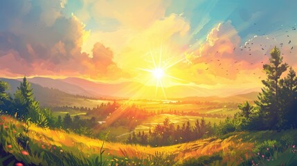 Naklejka na ściany i meble Summer's Warmth: The Radiant Sun