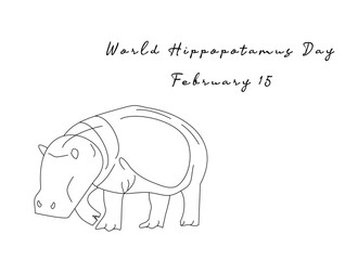 World Hippopotamus Day single-line art suitable for commemorating the event.