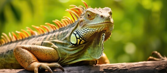 Fototapeta premium Iguanas bask in the sun for body warmth and metabolism boost.