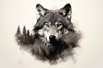 Nature Fusion Wolf and Forest