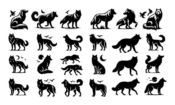 Vector wolf collection with a simple and minimal silhouette style