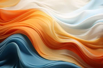 Fotobehang Fluid Abstract Design with Wavy Lines in Orange and Blue Hues © Virginie Verglas