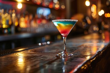An elegant margarita cocktail on a bar counter. - obrazy, fototapety, plakaty