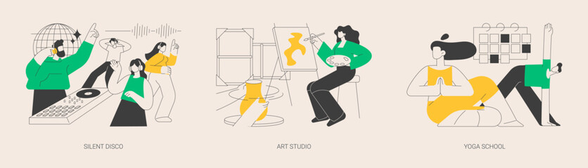 Entertainment and recreation abstract concept vector illustrations.