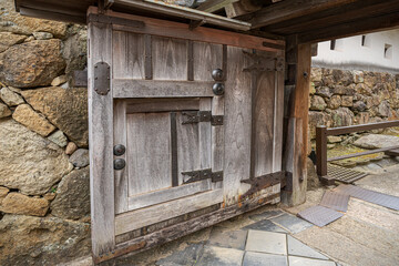 Fototapeta na wymiar Himeji Castle in Japan. Inside quarters and gates inside Himeji castle.