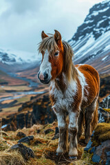 Fototapeta premium Islandpony auf isländischer Landschaft