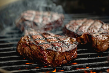 Juicy Beef Steaks Being Grilled To Perfection