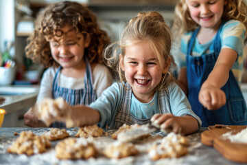 Kids Having Fun Baking Cookies In The Kitchen