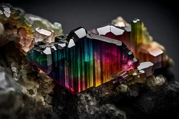 Vibrant tourmaline crystal with multiple colors, showcasing its unique spectrum.