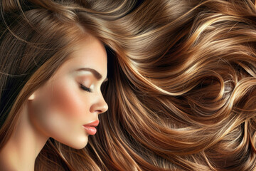 Exquisite Portrait Of A Woman With Gorgeous, Lustrous Waves Of Hair