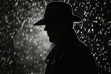 Noirstyle Detective: Rainy Silhouette - obrazy, fototapety, plakaty