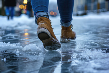 The Perils Of Slipping On An Icy Sidewalk: Woman's Fall Highlights City's Hazards - obrazy, fototapety, plakaty