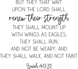 Encouraging Bible Verse. But they that wait upon the Lord shall renew their strength. Isaiah 40:31. Scripture poster, Home wall decor, Christian biblical quote, vector illustration