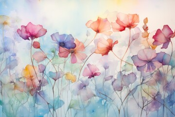 Template with colorful watercolor flowers