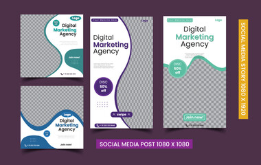 Set of Editable minimal square banner template. digital business marketing banner for social media post templat 