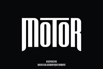 Modern geometric condensed alphabet display font vector illustration