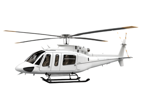 White helicopter on cutout PNG transparent background