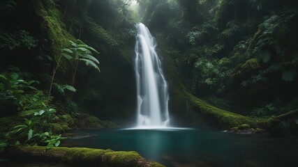 Fototapeta na wymiar waterfall in the forest Image of peaceful waterfall in the rain forest 
