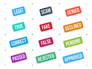 twelve colorful stamps with various colors. Isolated Vector Illustration